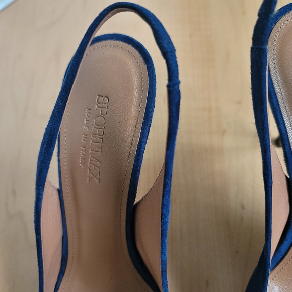 Sportmax by Max Mara Navy Leather Suede Slingback Stiletto Pump Size EU 37.5 - Picture 6 of 17